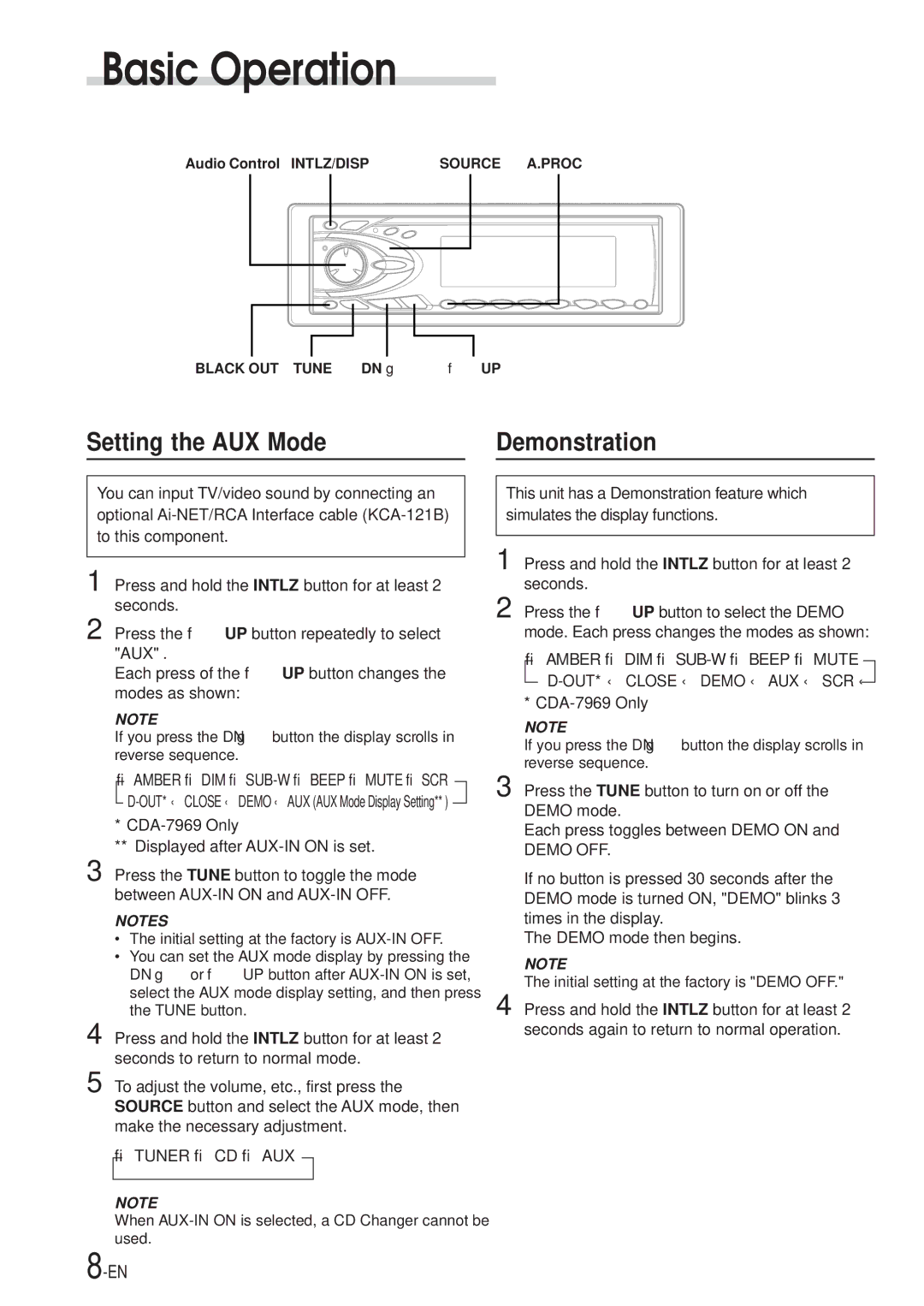 Alpine CDA-7969, CDA-7867 owner manual Demonstration, Demo OFF 