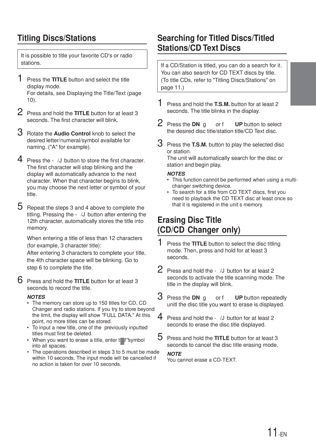 Alpine CDA-7867, CDA-7969 owner manual Titling Discs/Stations 