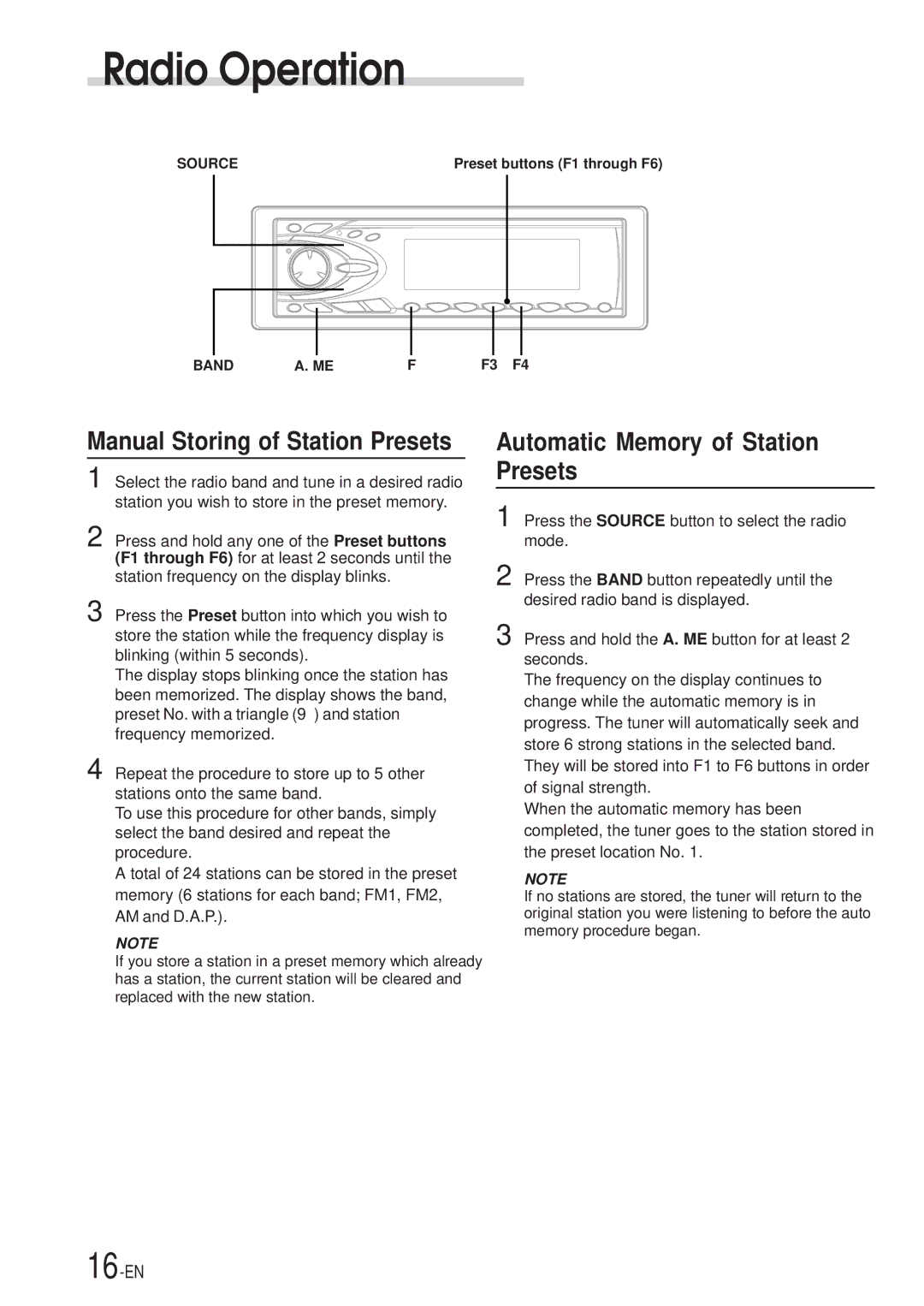 Alpine CDA-7969, CDA-7867 owner manual Automatic Memory of Station Presets, Manual Storing of Station Presets 