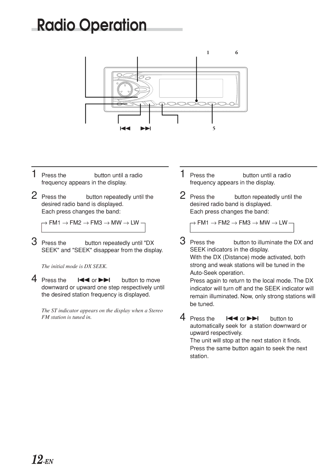 Alpine CDA-7969R owner manual Radio Operation, Manual Tuning, Automatic Seek Tuning, 12-EN 