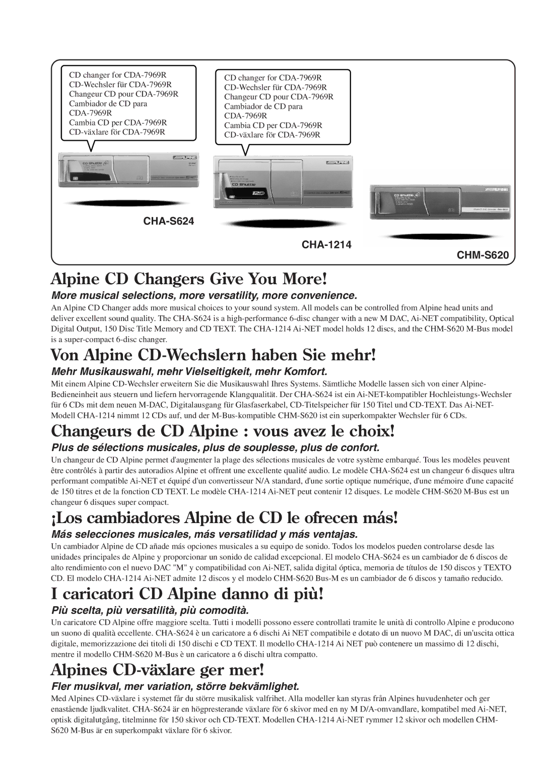 Alpine CDA-7969R owner manual Alpine CD Changers Give You More 