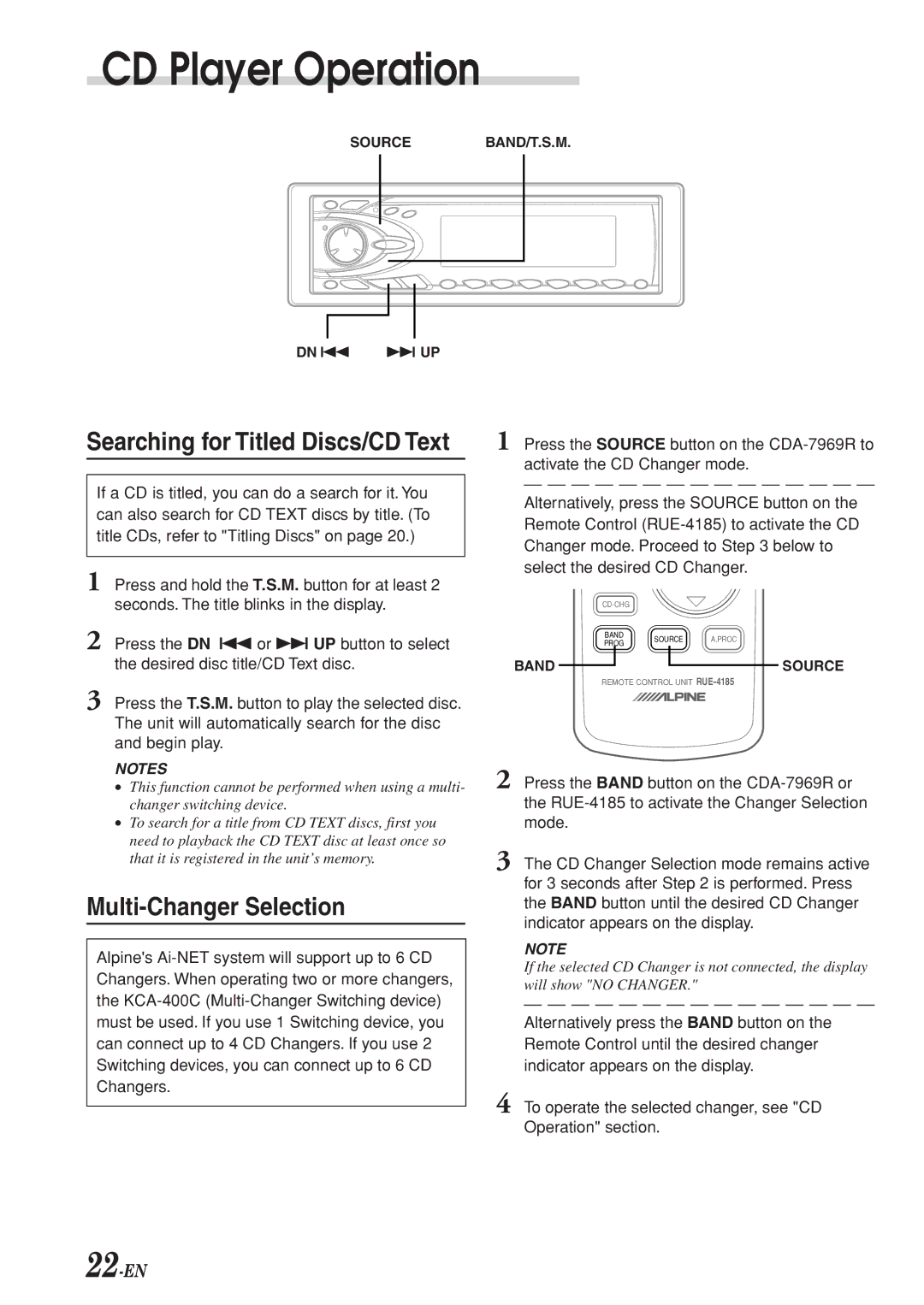 Alpine CDA-7969R owner manual Multi-Changer Selection, 22-EN 