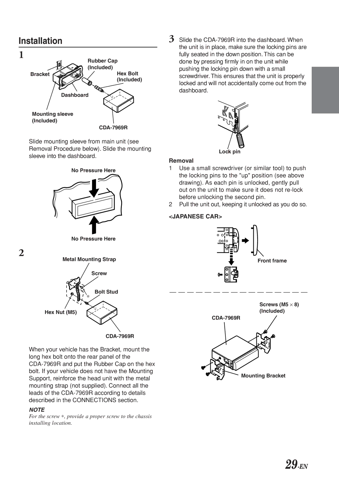 Alpine CDA-7969R owner manual Installation, 29-EN, Removal 