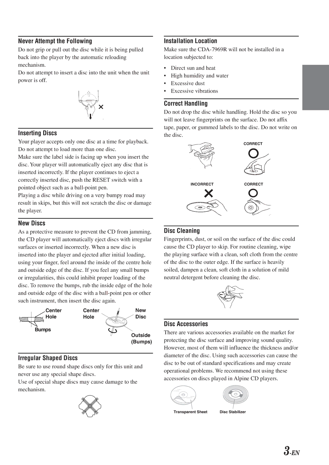 Alpine CDA-7969R owner manual Never Attempt the Following 