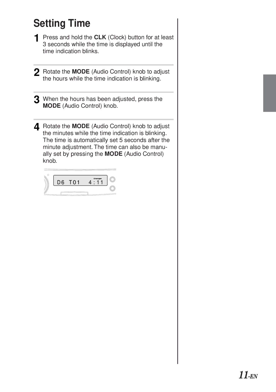 Alpine CDA-7990 manual Setting Time, 11-EN 