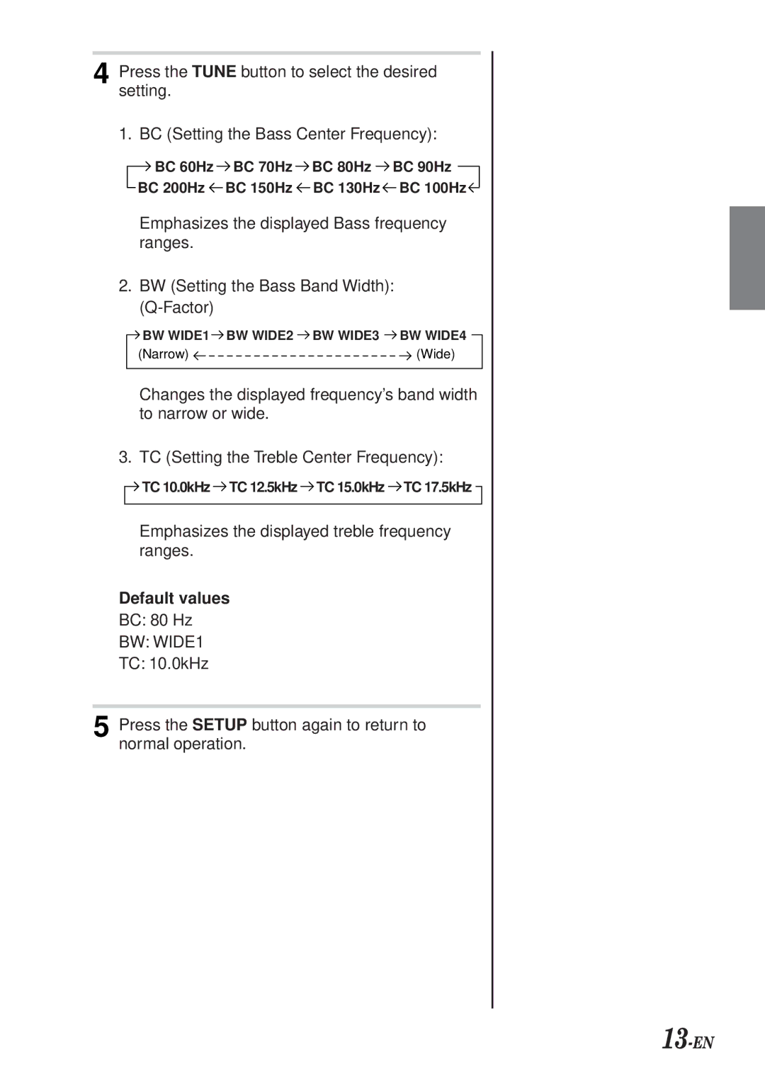 Alpine CDA-7990 manual 13-EN, Default values 