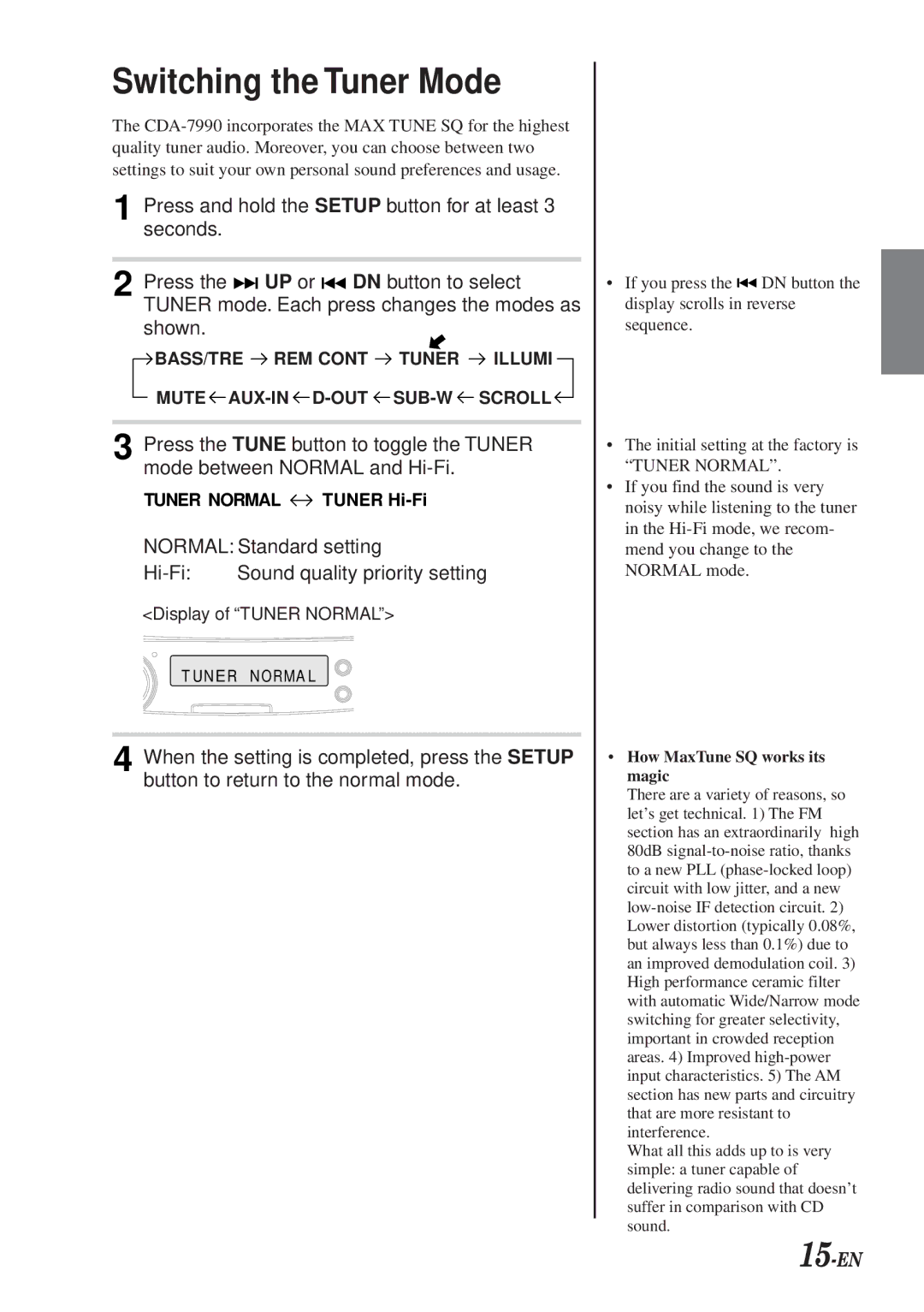 Alpine CDA-7990 manual Switching the Tuner Mode, 15-EN 