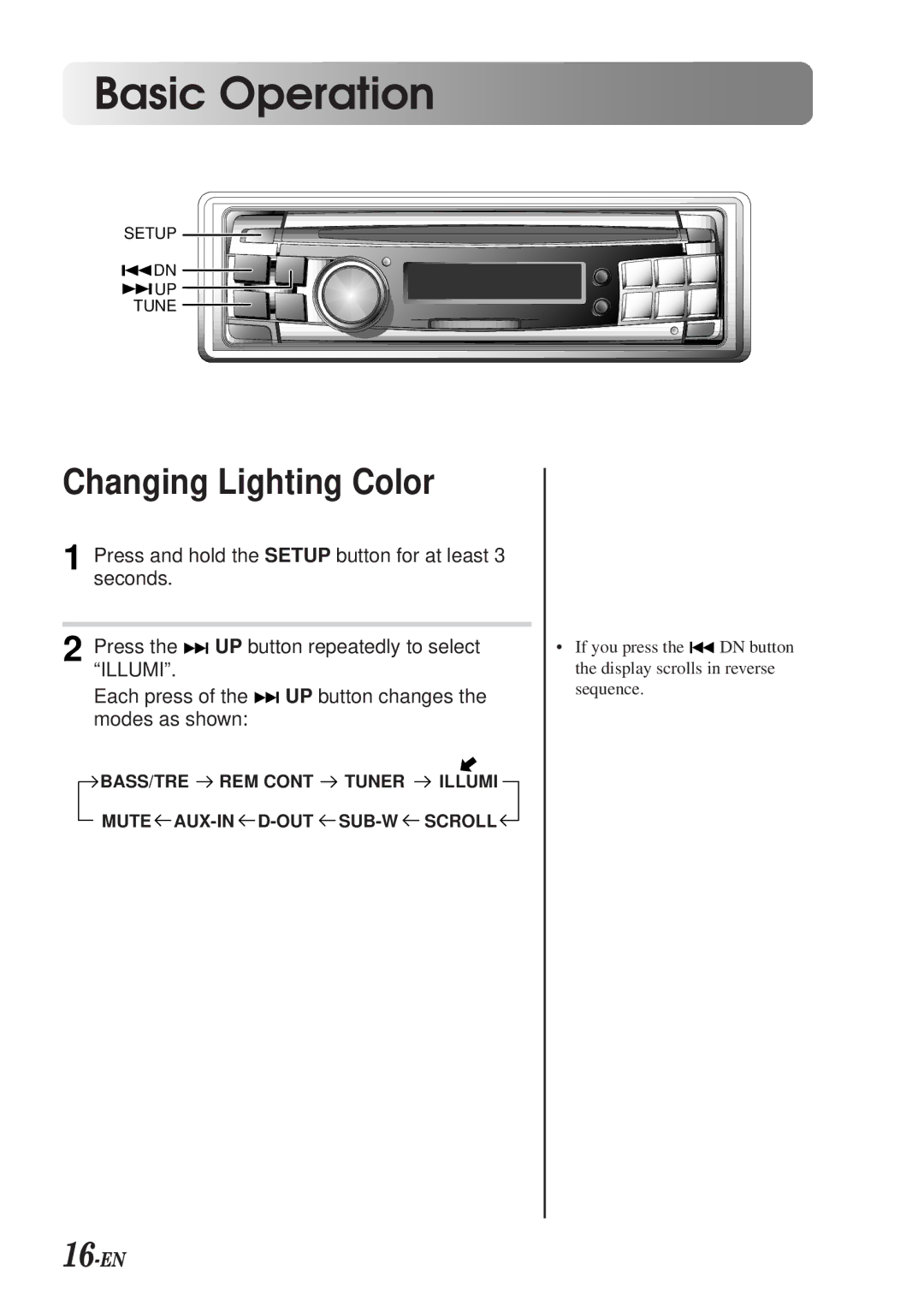 Alpine CDA-7990 manual Changing Lighting Color, 16-EN 