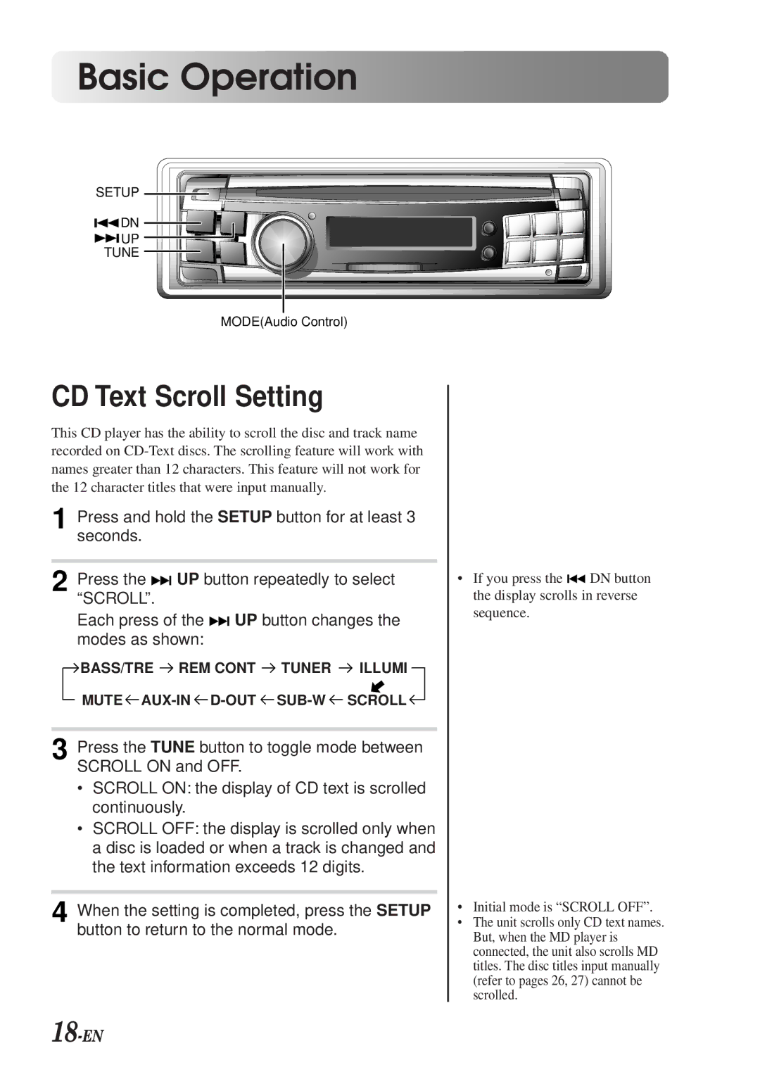 Alpine CDA-7990 manual CD Text Scroll Setting, 18-EN 