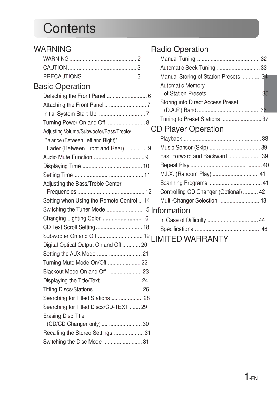 Alpine CDA-7990 manual Contents 