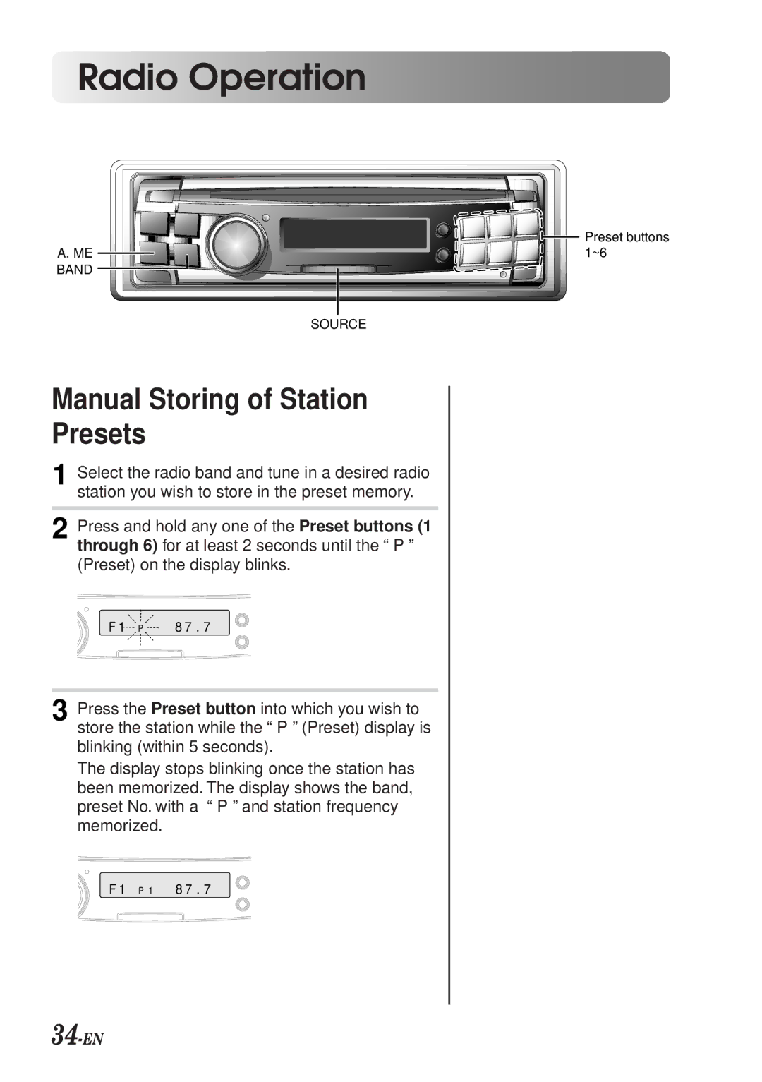 Alpine CDA-7990 manual Manual Storing of Station Presets, 34-EN 