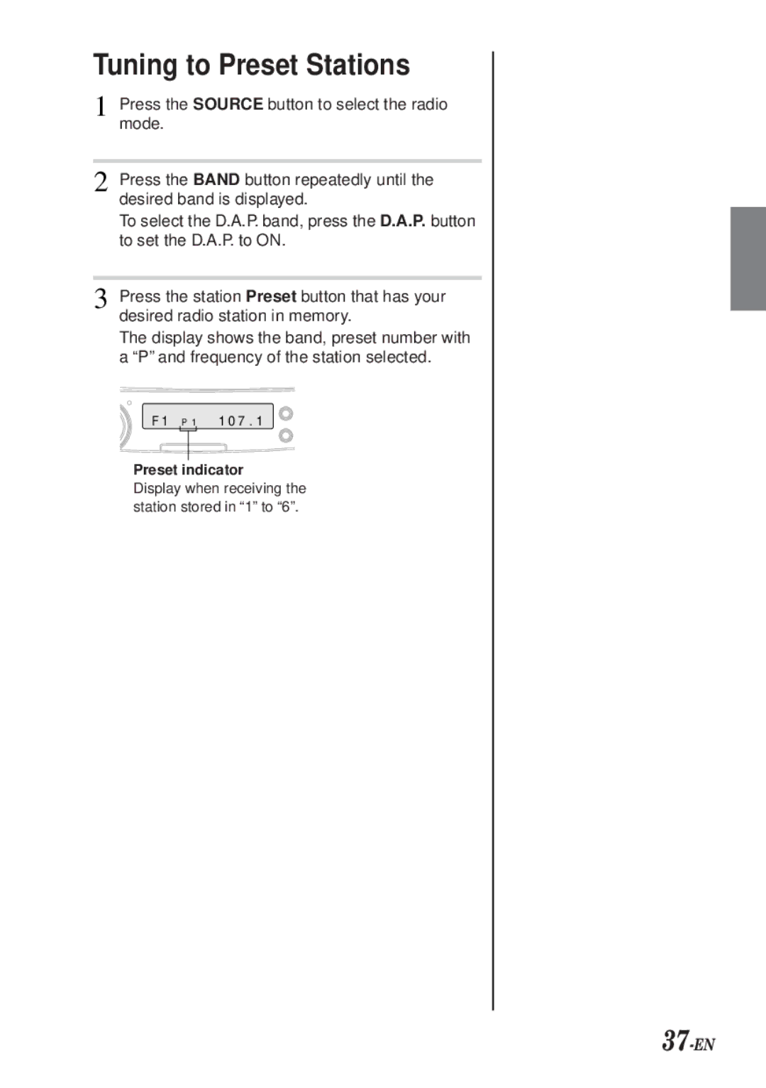 Alpine CDA-7990 manual Tuning to Preset Stations, 37-EN 