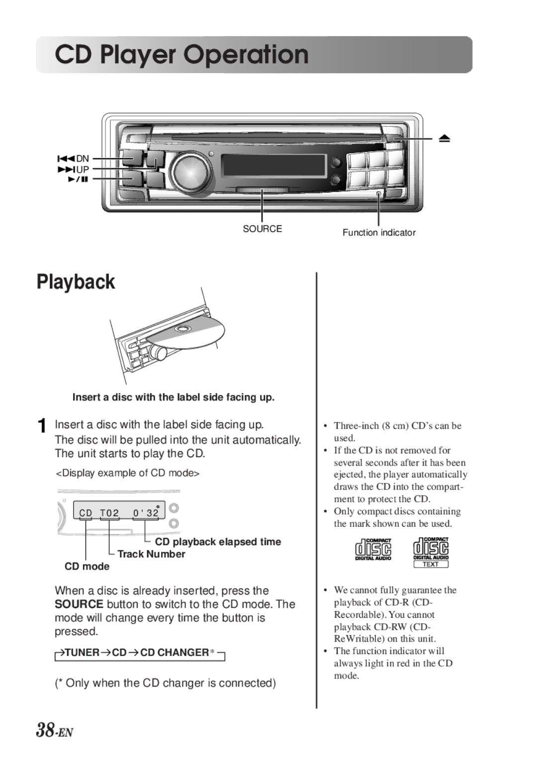 Alpine CDA-7990 manual Playback, 38-EN 