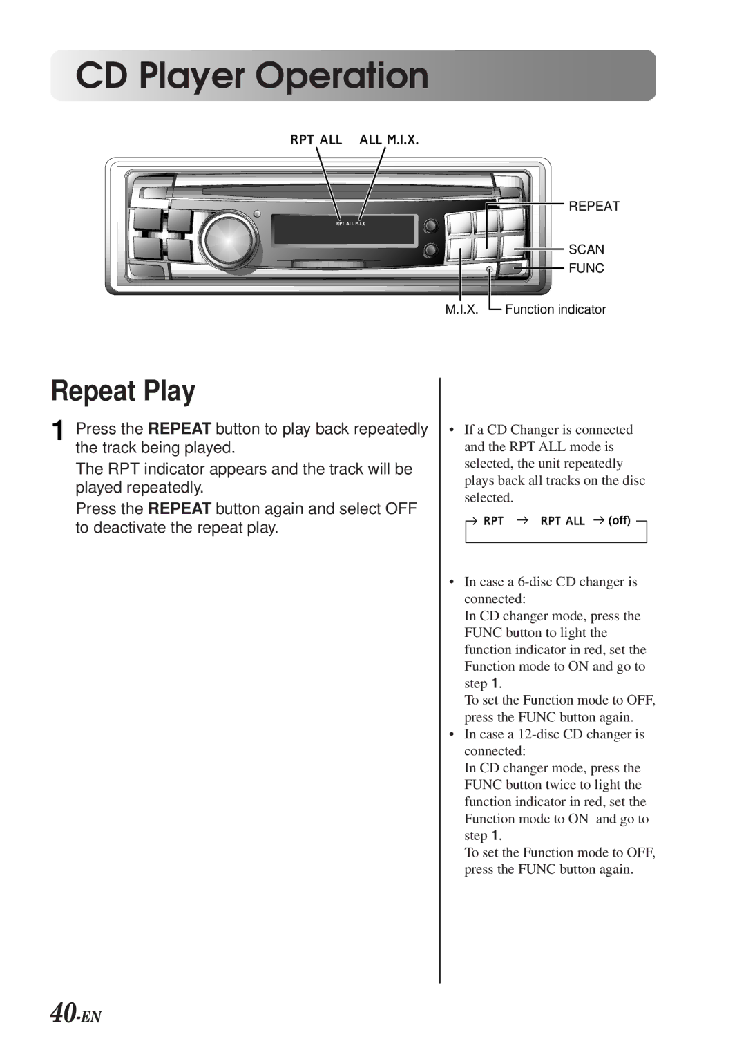 Alpine CDA-7990 manual Repeat Play, 40-EN 