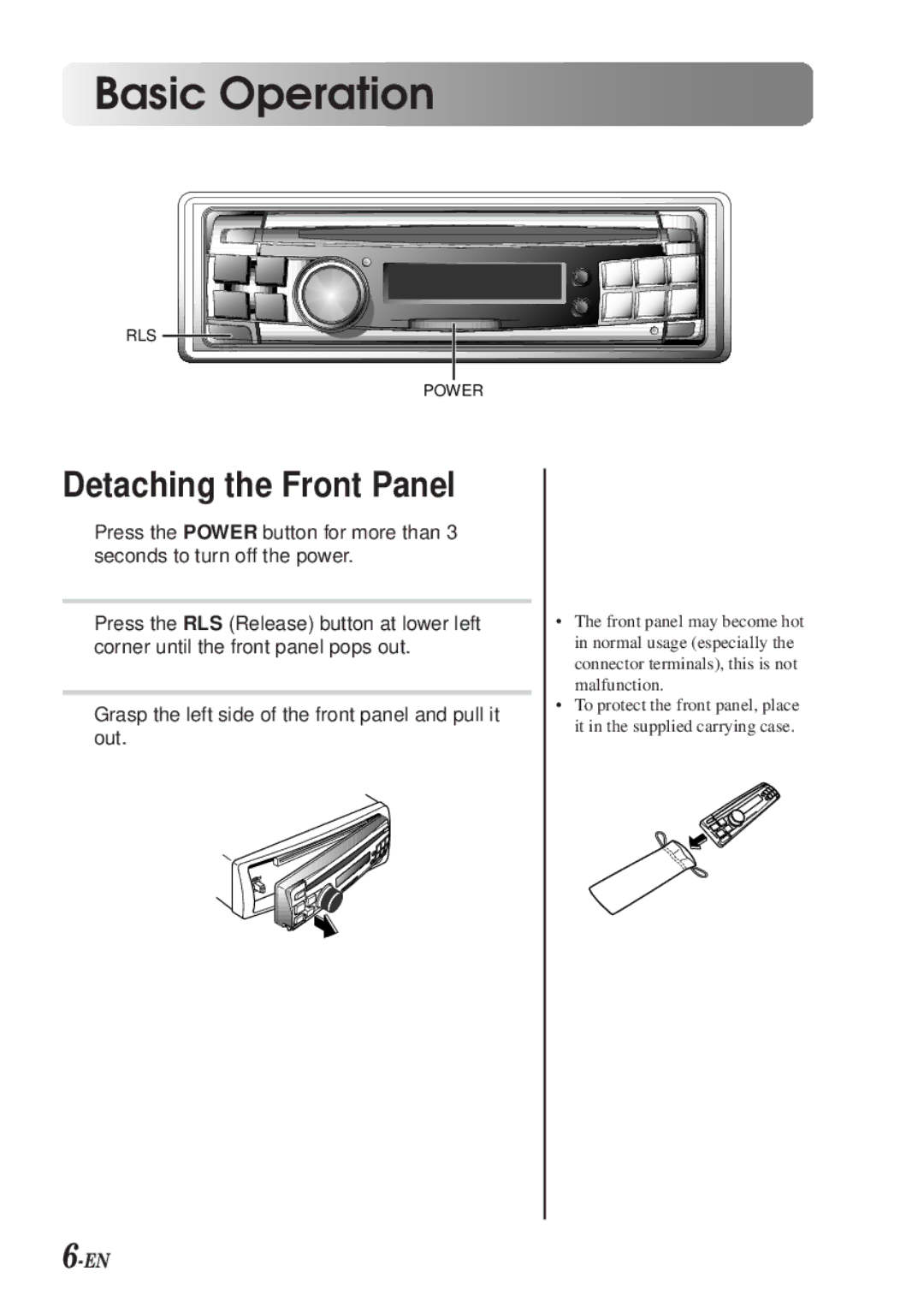 Alpine CDA-7990 manual Basic Operation, Detaching the Front Panel 