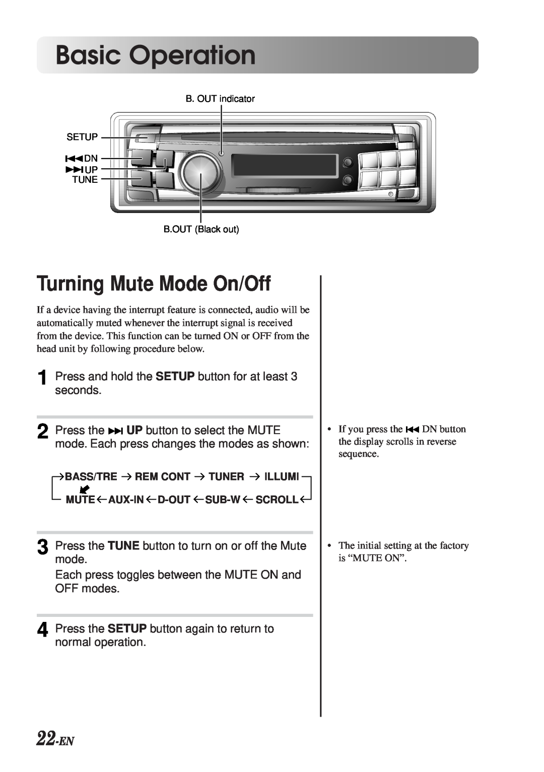 Alpine CDA-7990 manual Turning Mute Mode On/Off, 22-EN, Basic Operation 