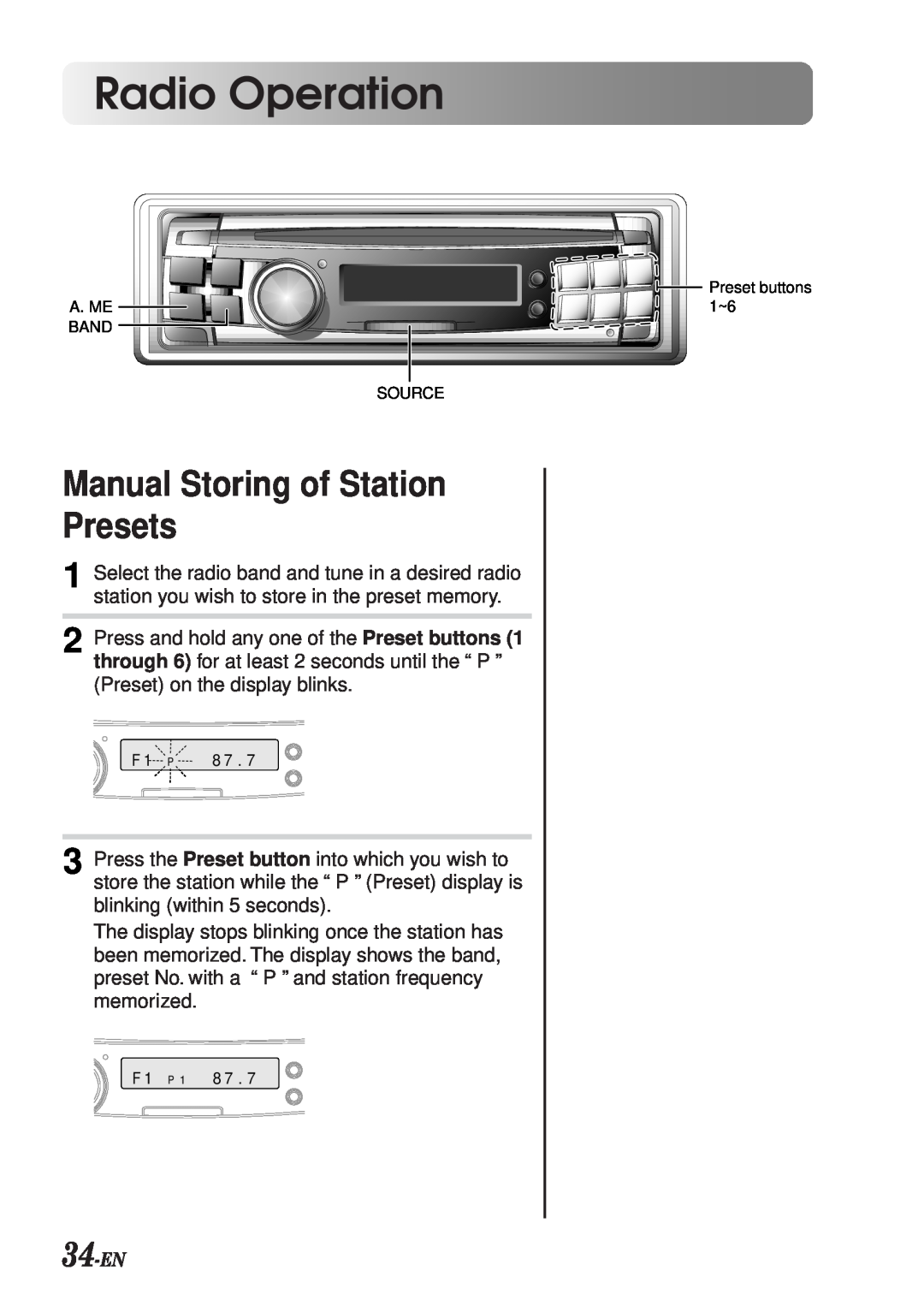 Alpine CDA-7990 manual Manual Storing of Station Presets, 34-EN, Radio Operation 