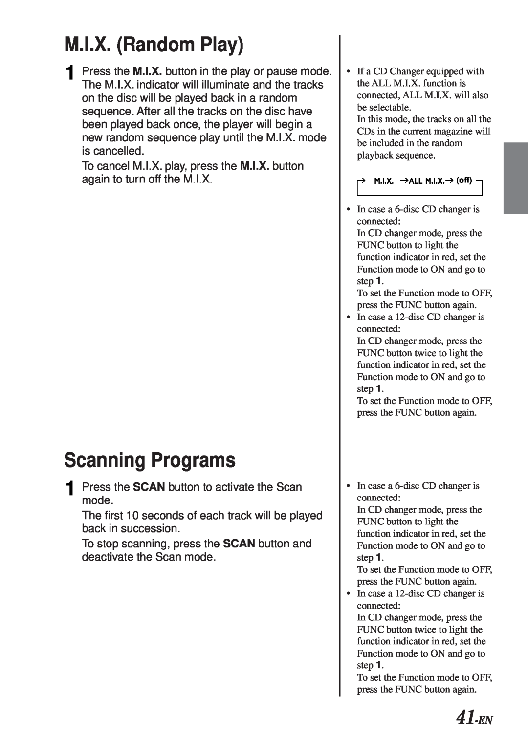 Alpine CDA-7990 manual M.I.X. Random Play, Scanning Programs, 41-EN 
