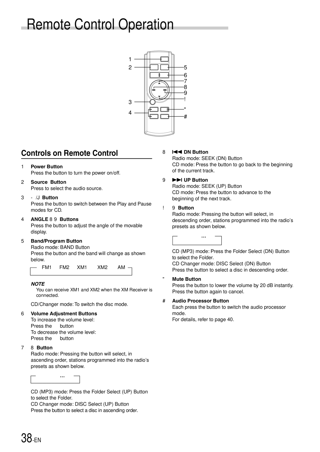 Alpine CDA-7998 owner manual Remote Control Operation, Controls on Remote Control 