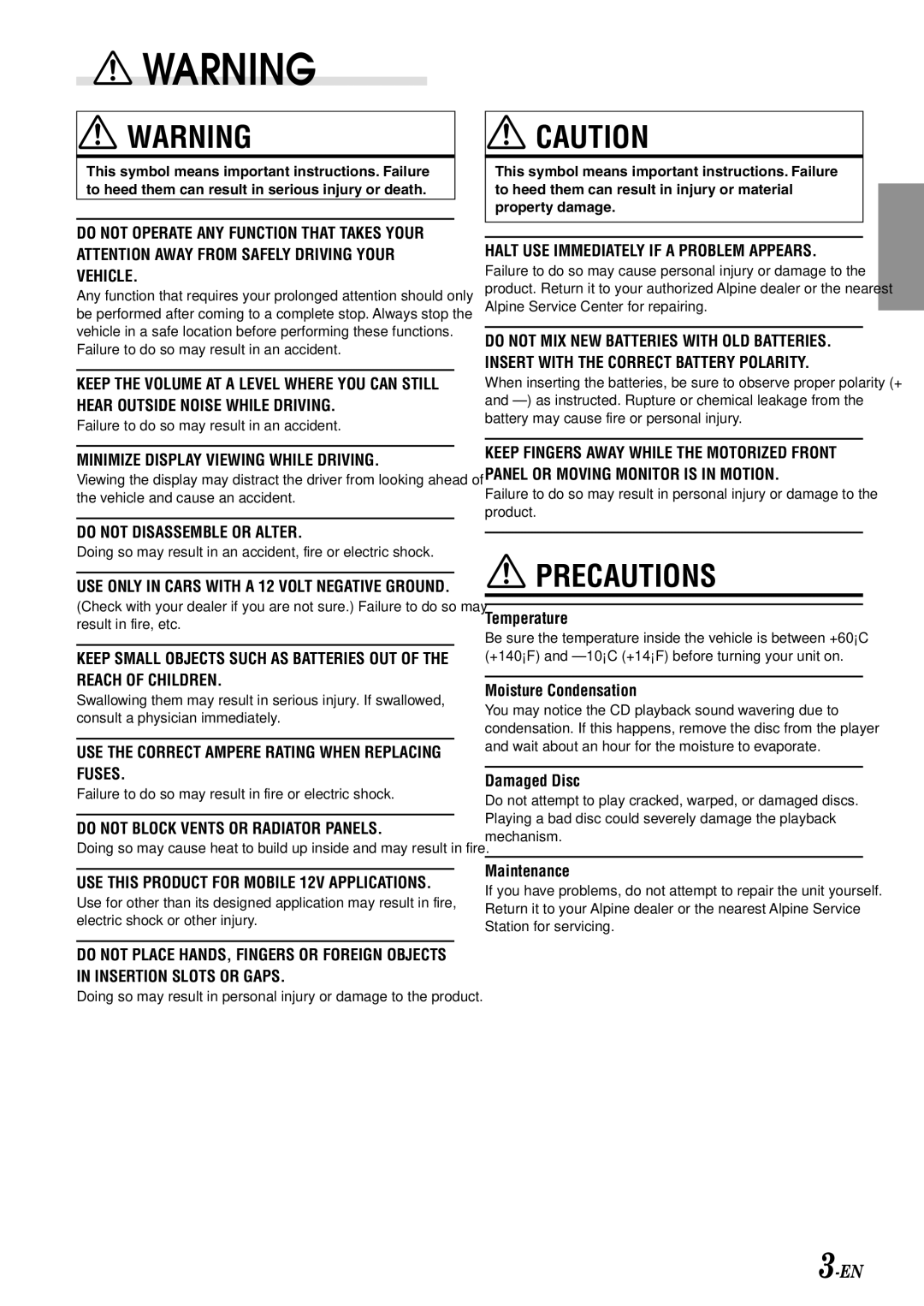 Alpine CDA-7998 owner manual Precautions 