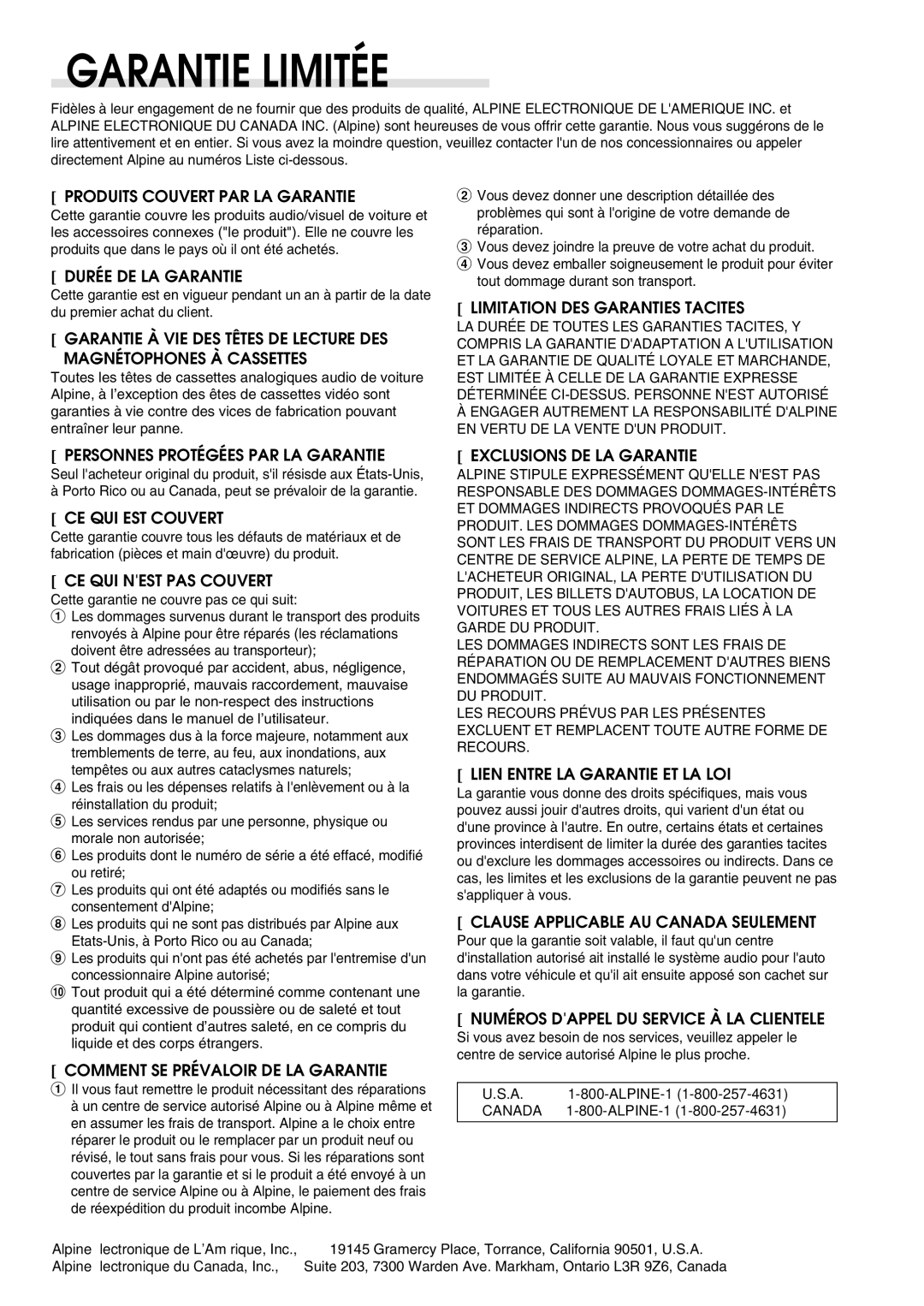 Alpine CDA-7998 owner manual Il vous faut remettre le produit nécessitant des réparations, ALPINE-1 