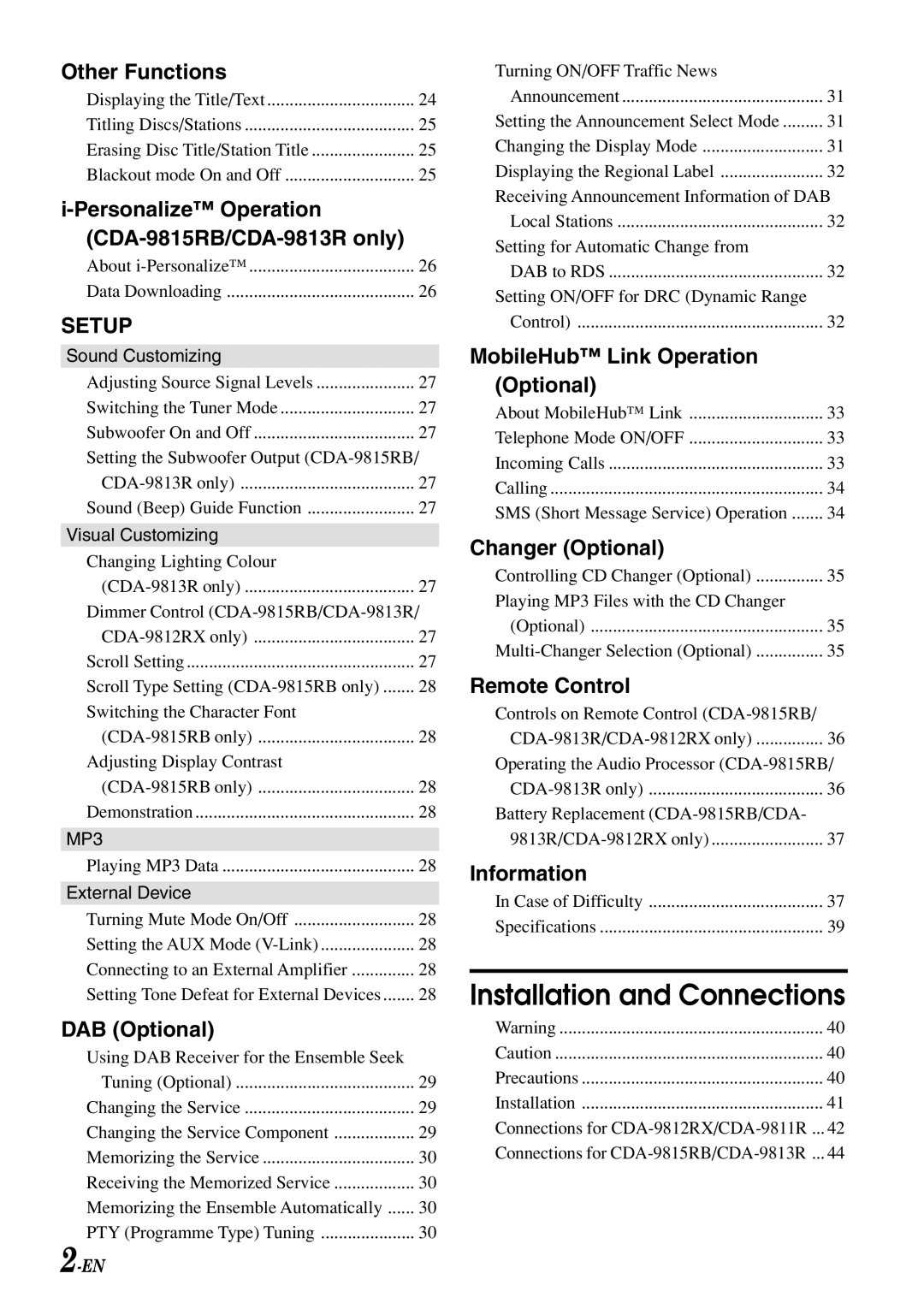 Alpine CDA-9811R, CDA-9812RR, CDA-9815RB, CDA-9813R, CDA-9812RB owner manual Installation and Connections 