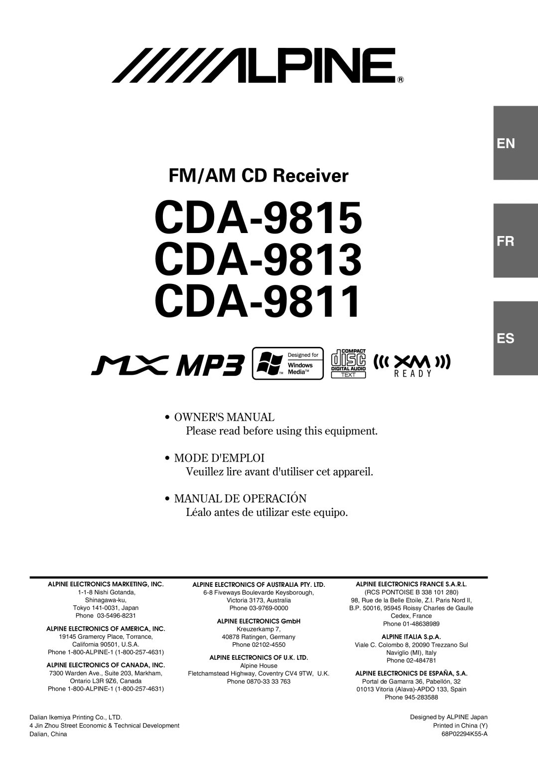 Alpine owner manual CDA-9815 CDA-9813 CDA-9811 