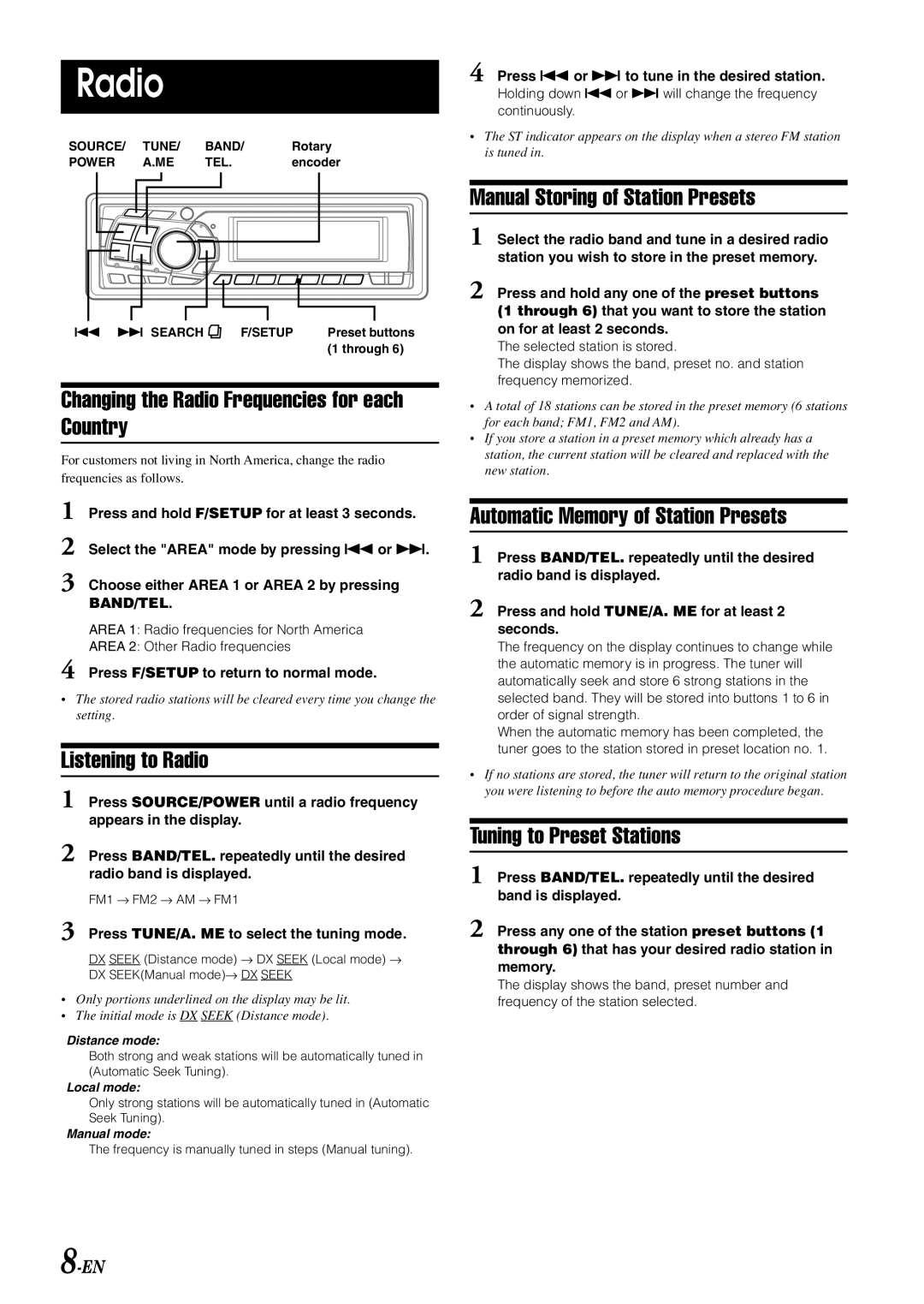 Alpine CDA-9811, CDA-9813, CDA-9815 owner manual Radio 