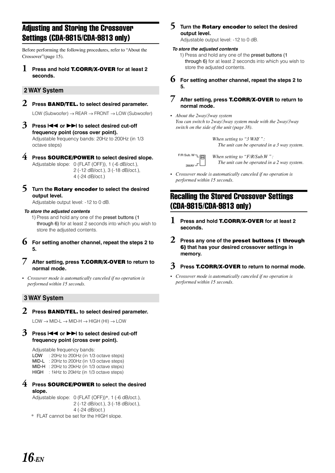 Alpine CDA-9813, CDA-9811, CDA-9815 owner manual WAY System, 16-EN 