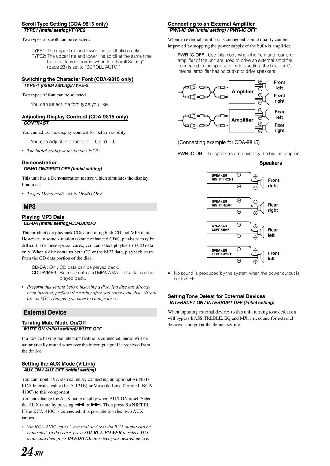 Alpine CDA-9815, CDA-9813, CDA-9811 owner manual External Device, 24-EN 