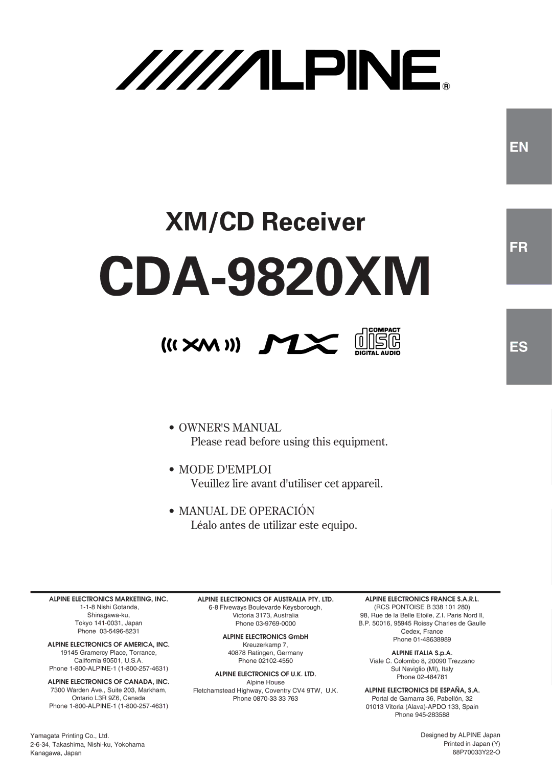 Alpine CDA-9820XM owner manual 