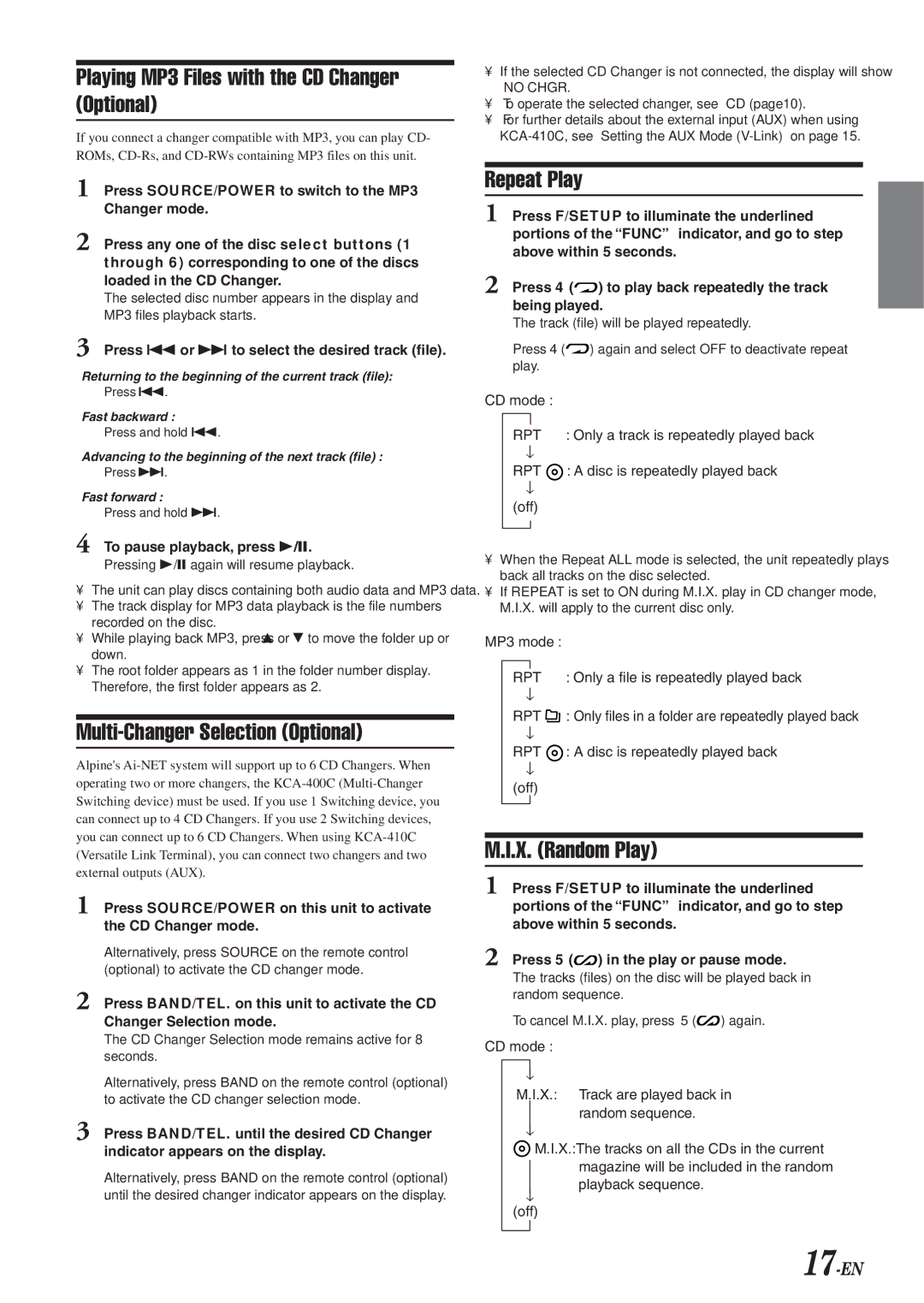 Alpine CDA-9820XM owner manual Playing MP3 Files with the CD Changer Optional, Multi-Changer Selection Optional 