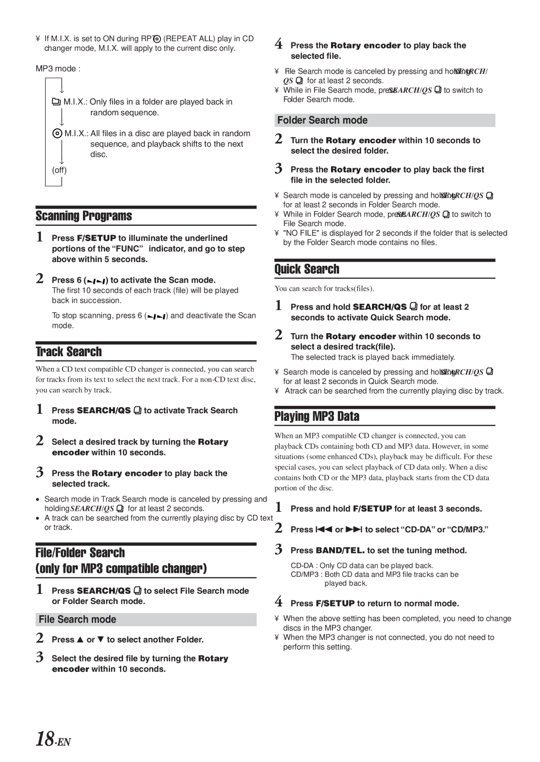 Alpine CDA-9820XM owner manual File/Folder Search Only for MP3 compatible changer, Playing MP3 Data, File Search mode 