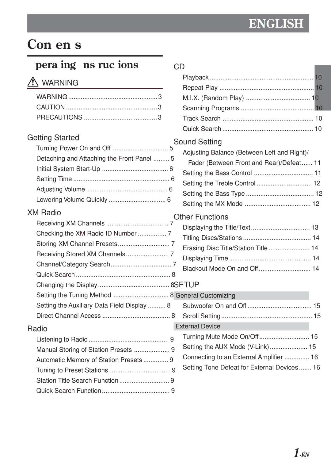 Alpine CDA-9820XM owner manual Contents 