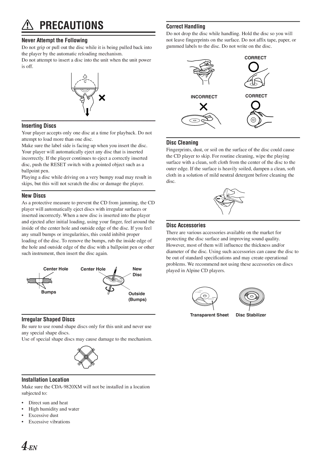 Alpine CDA-9820XM owner manual Never Attempt the Following 