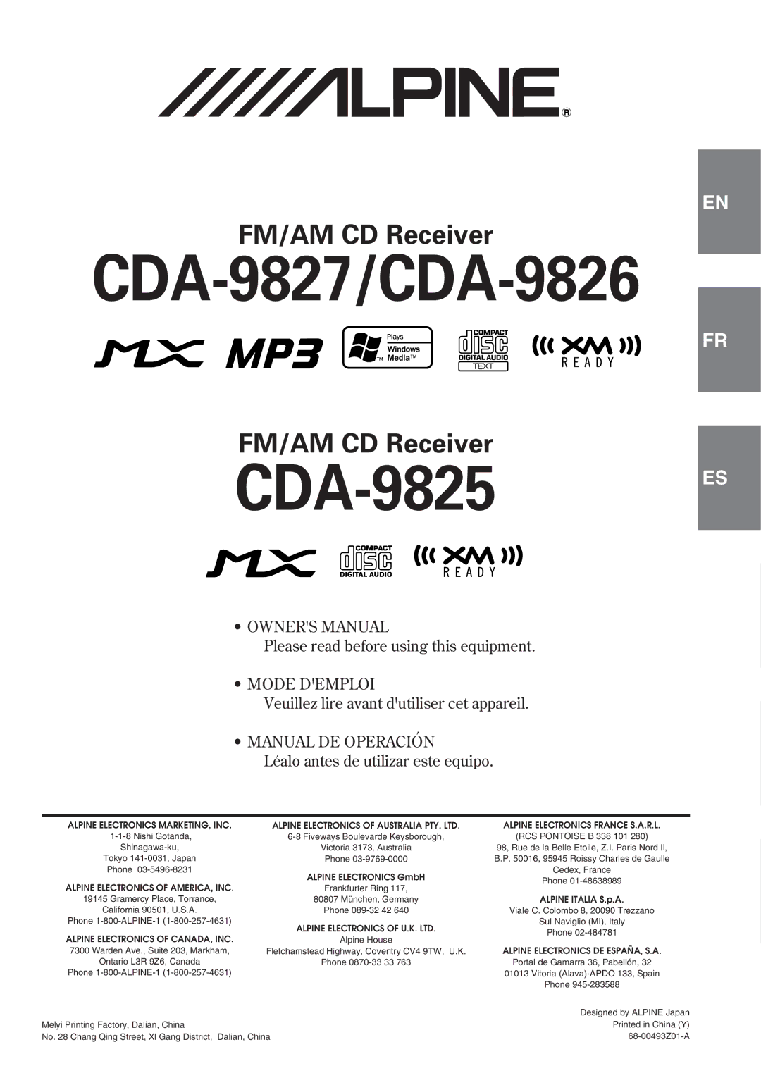 Alpine cda-9825 owner manual CDA-9827/CDA-9826 