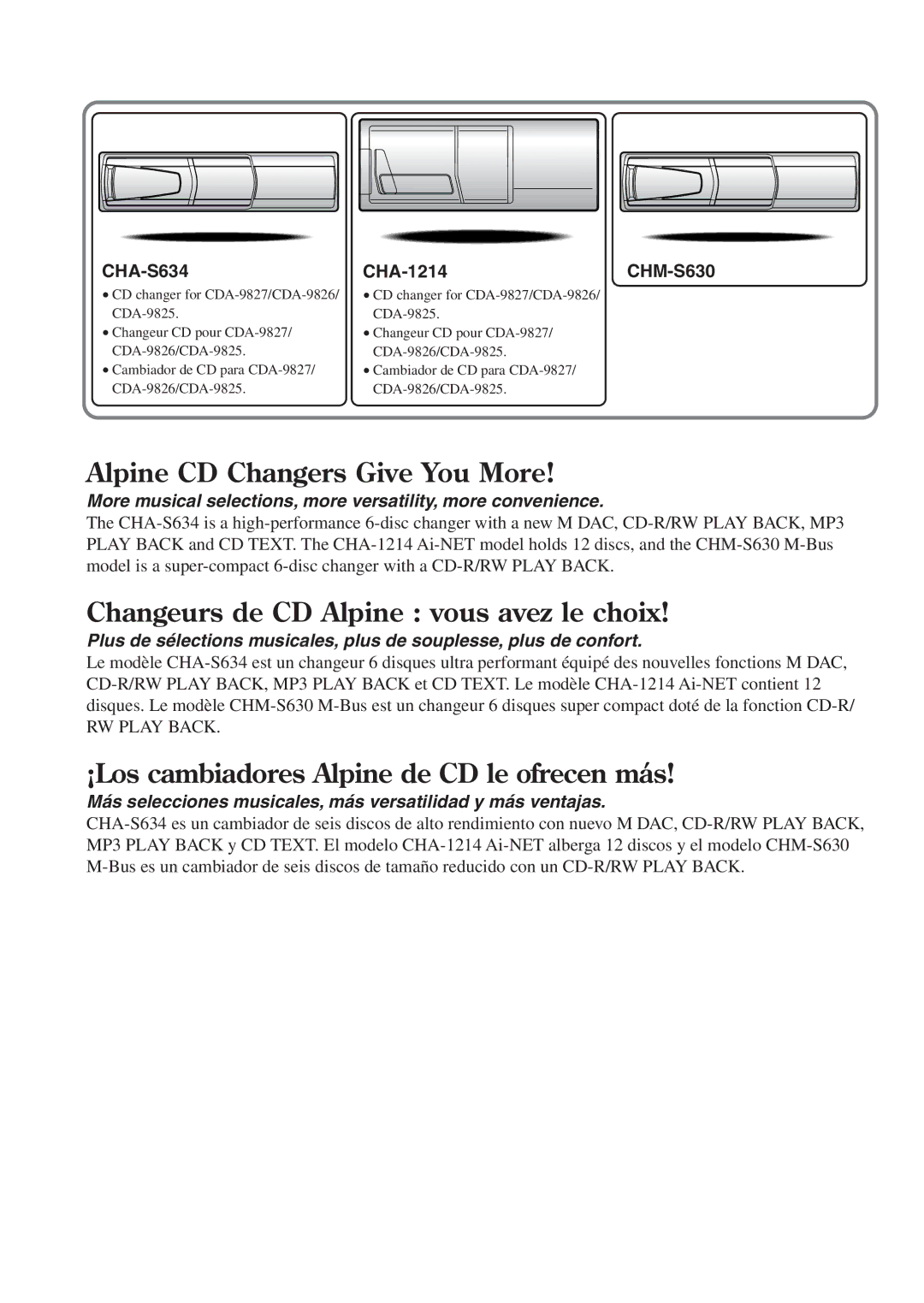 Alpine cda-9825, CDA-9827, CDA-9826 owner manual Alpine CD Changers Give You More 