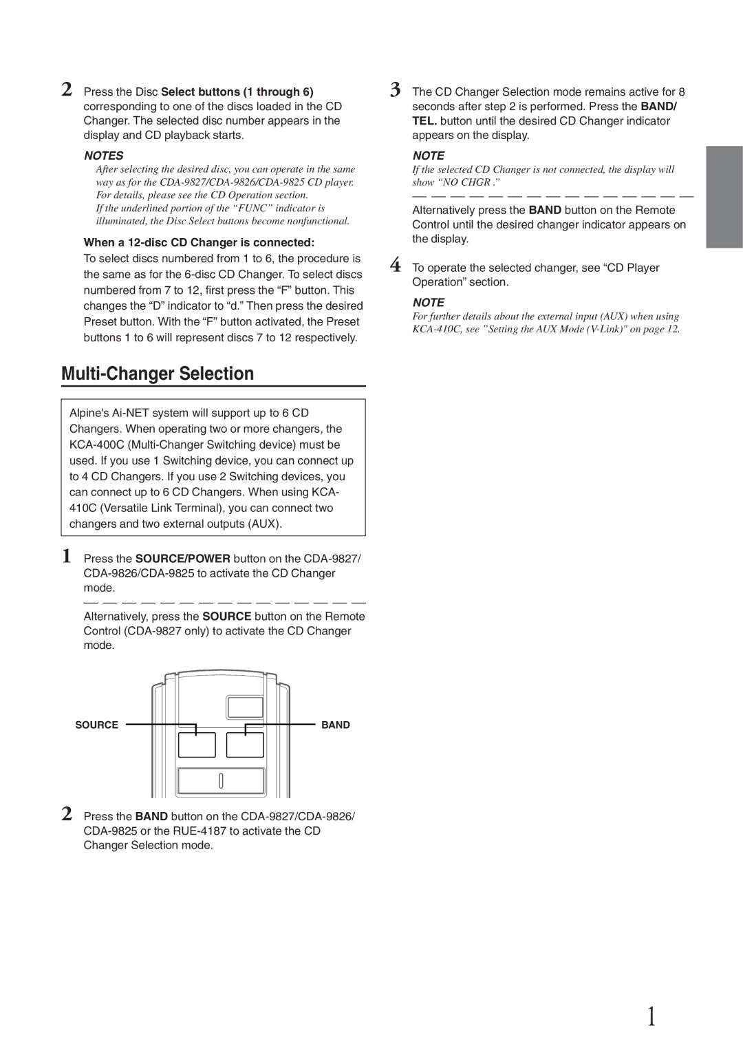 Alpine CDA-9827, CDA-9826, cda-9825 owner manual Multi-Changer Selection, When a 12-disc CD Changer is connected 