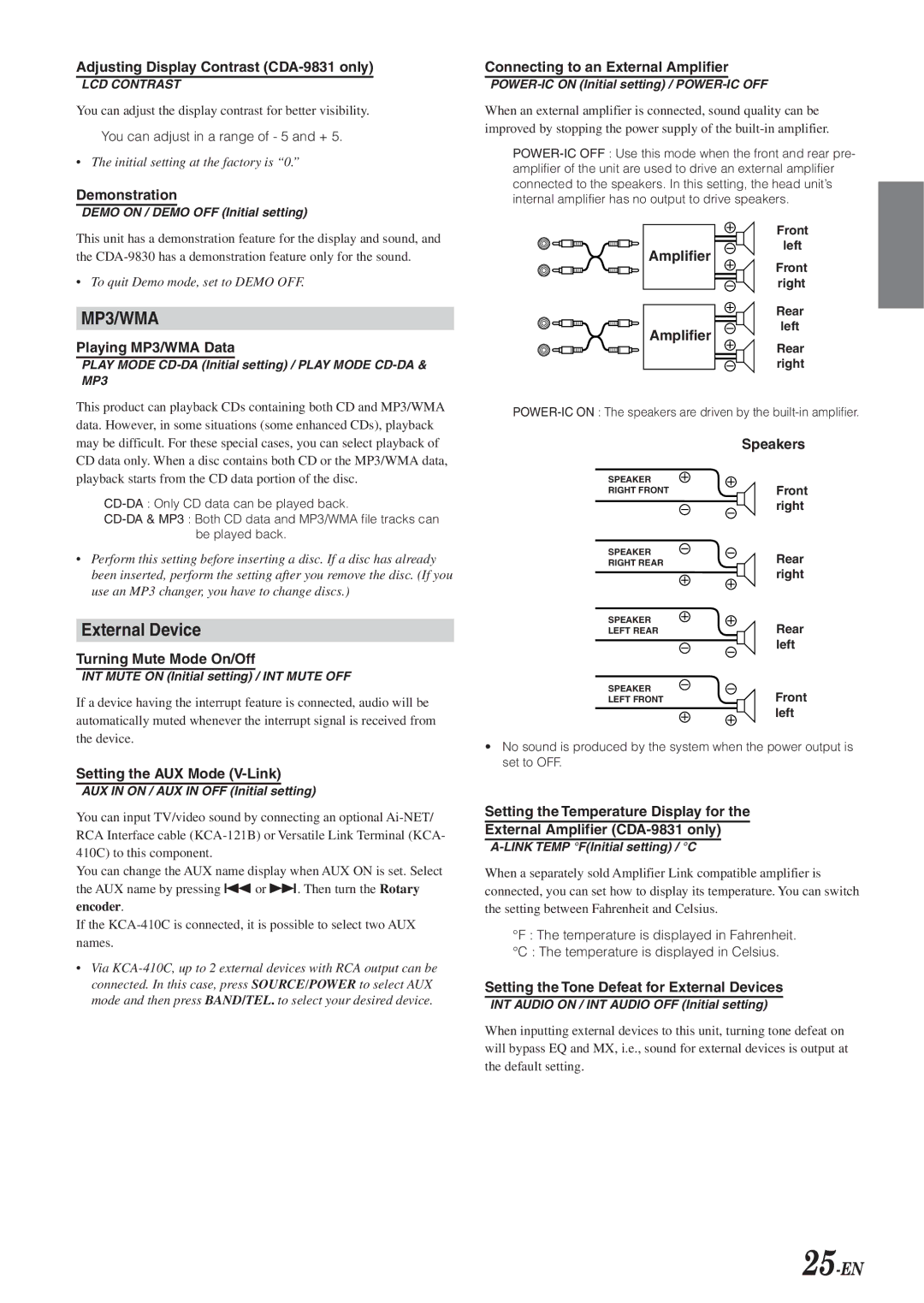 Alpine CDA-9831, CDA-9830 owner manual External Device, 25-EN 