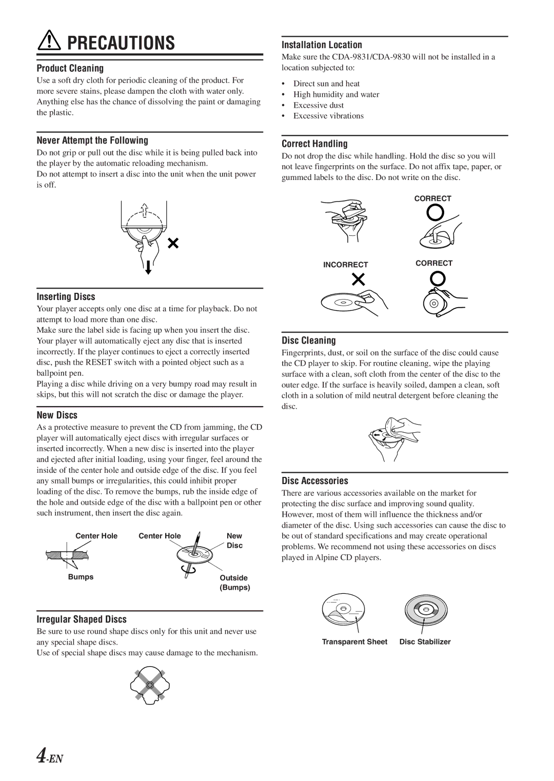 Alpine CDA-9830, CDA-9831 owner manual Product Cleaning 