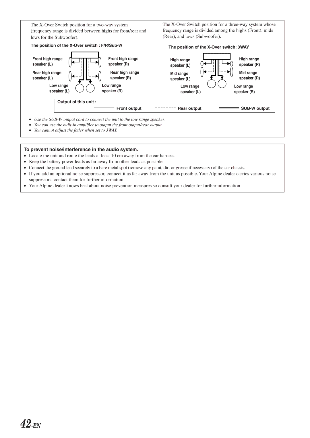 Alpine CDA-9833 owner manual 42-EN, To prevent noise/interference in the audio system 