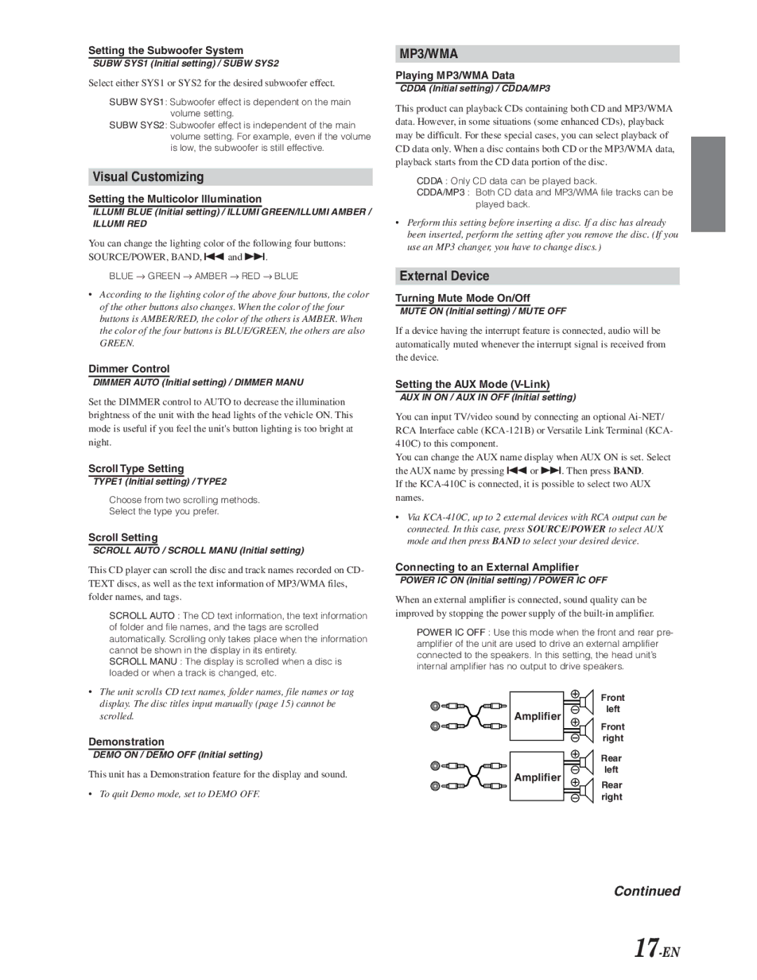 Alpine CDA-9847 owner manual Visual Customizing, External Device, 17-EN 