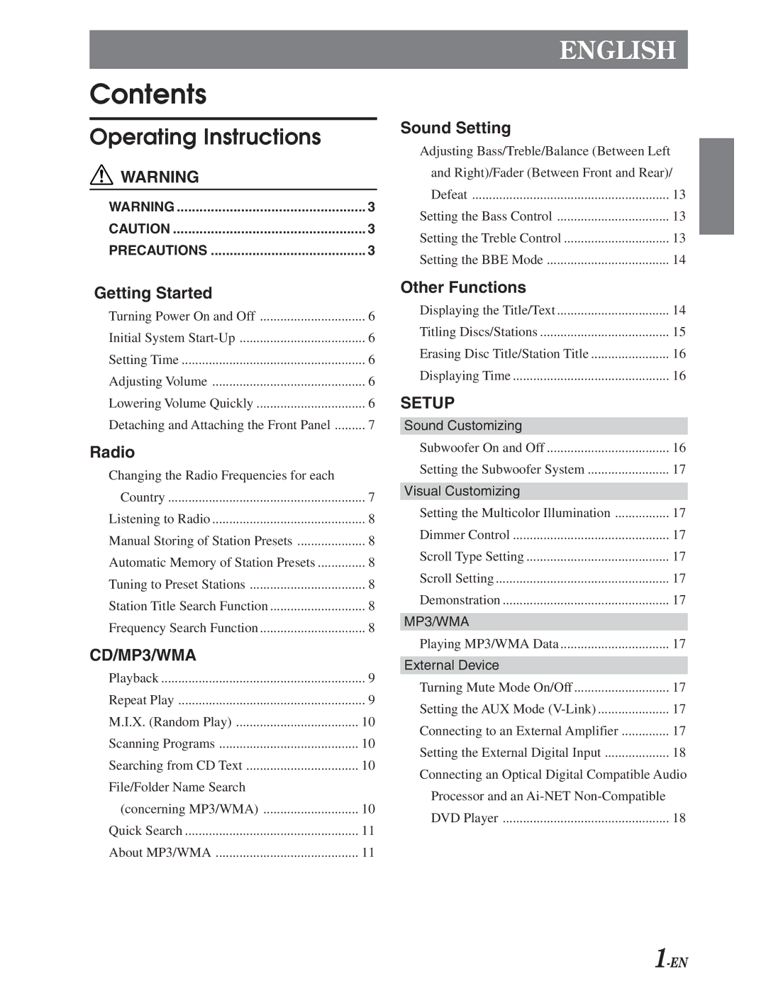 Alpine CDA-9847 owner manual Contents 