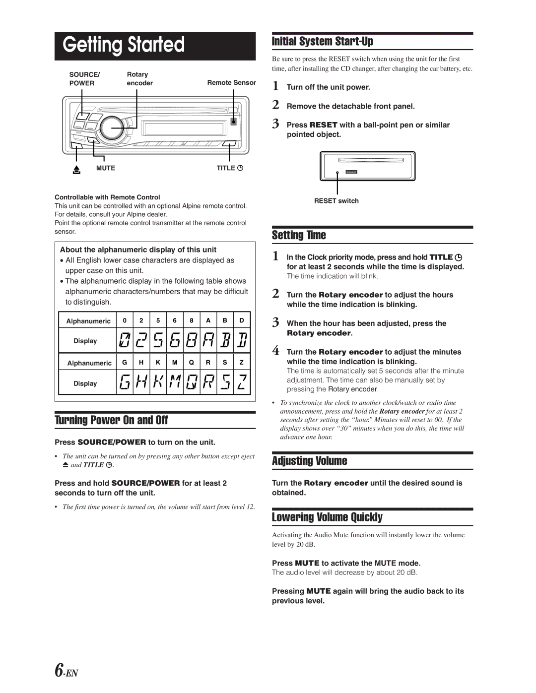 Alpine CDA-9847 owner manual Getting Started 