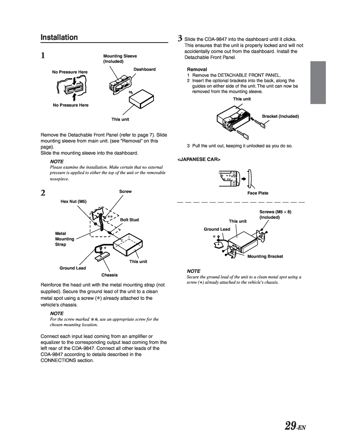 Alpine CDA-9847 owner manual Installation, 29-EN 