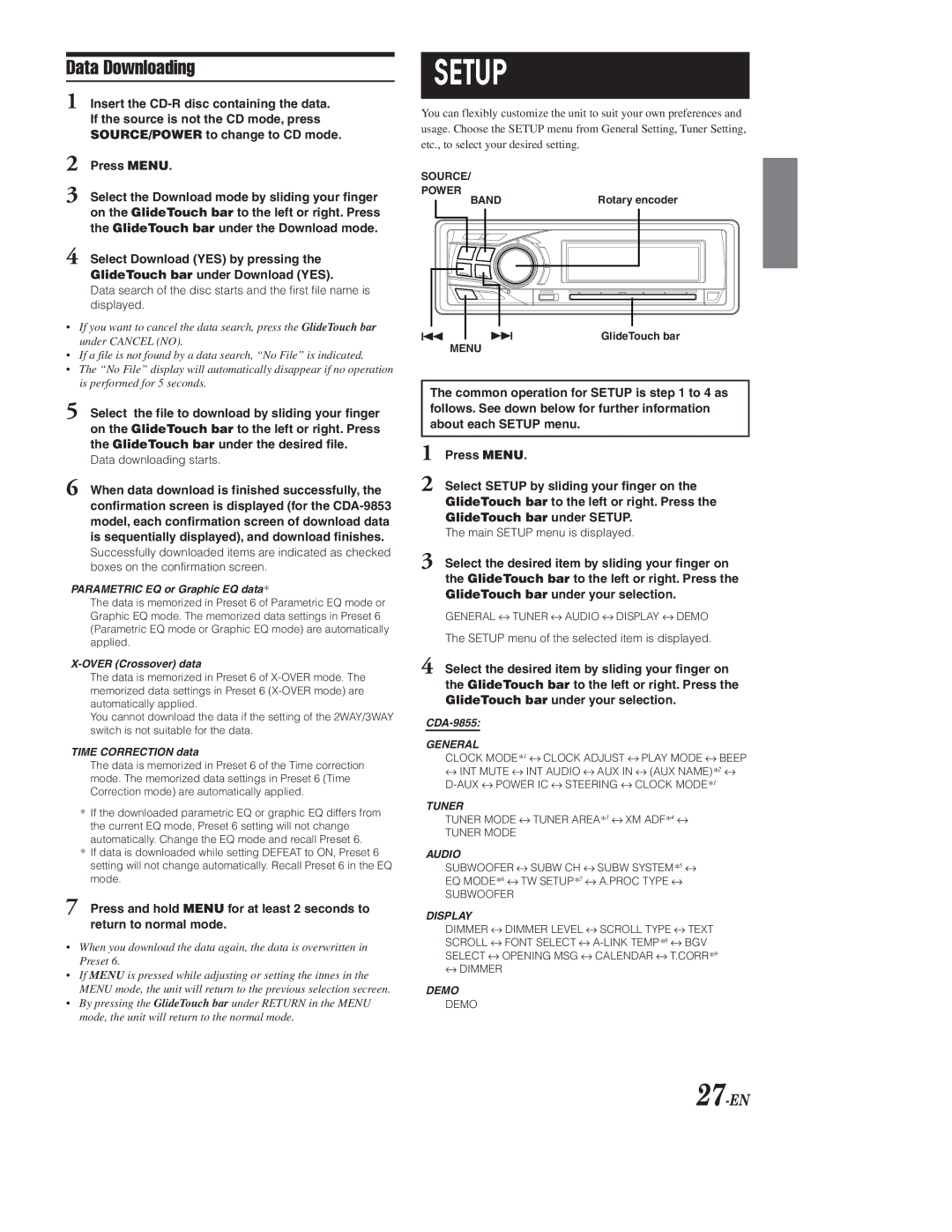 Alpine CDA-9855, CDA-9853 owner manual Data Downloading, 27-EN, Data downloading starts 