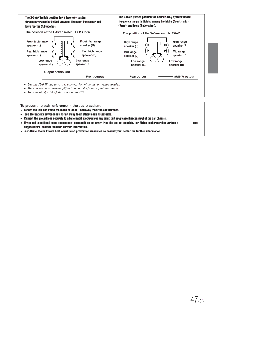 Alpine CDA-9855, CDA-9853 owner manual 47-EN, To prevent noise/interference in the audio system 