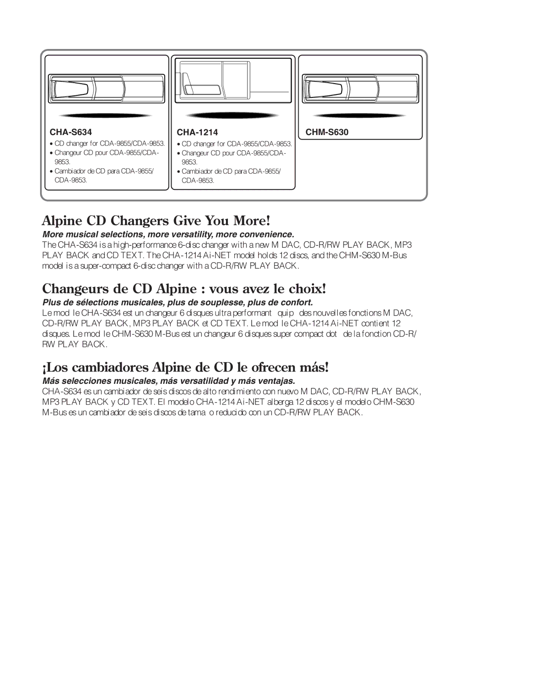 Alpine CDA-9853, CDA-9855 owner manual CHA-S634, CHA-1214 CHM-S630 