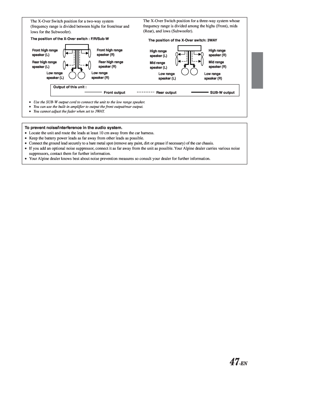 Alpine CDA-9855, CDA-9853 owner manual 47-EN, To prevent noise/interference in the audio system 
