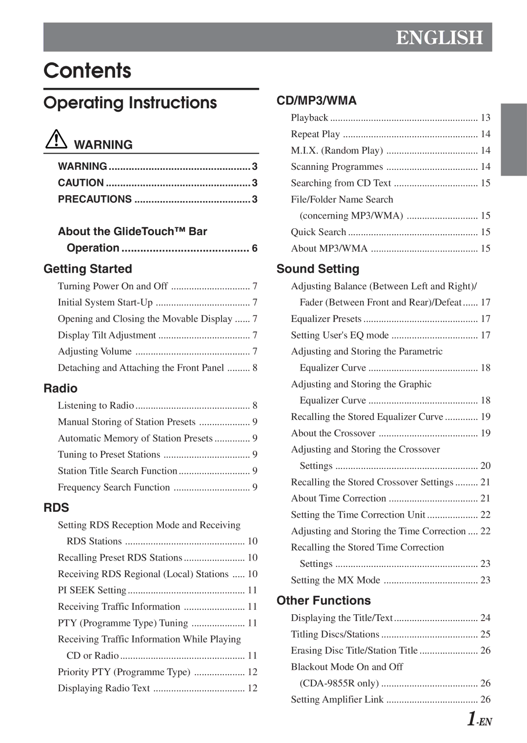 Alpine CDA-9855R, CDA-9853R owner manual Contents 